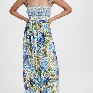 FARM Rio Off White Macaw Flight Smocked Maxi Dress
